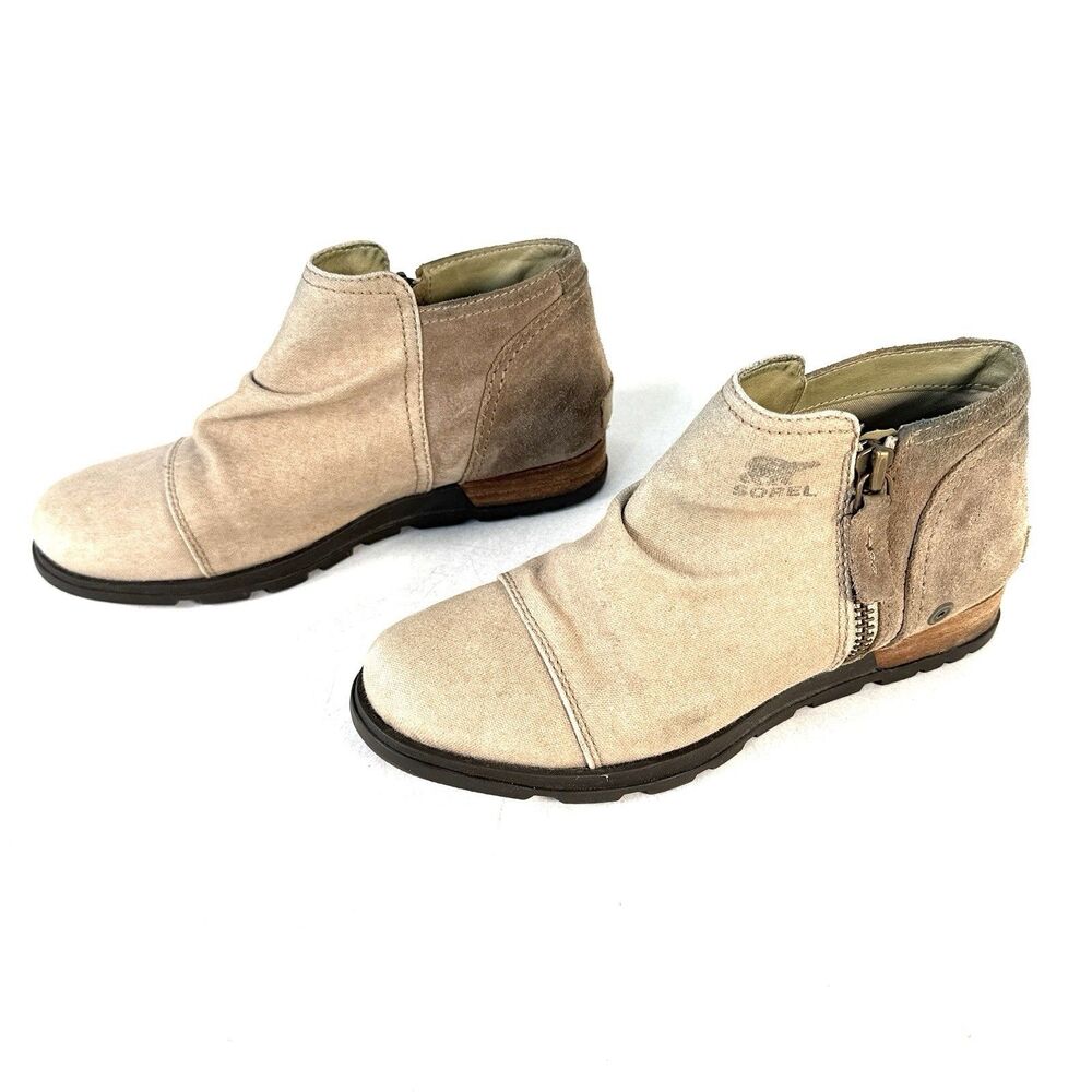 Sorel Womens Chukka Boots 6.5 Beige Canvas Zip Ankle Major Booties NL2162-265